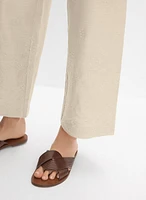 Tonal Embroidered Linen-Blend Pants