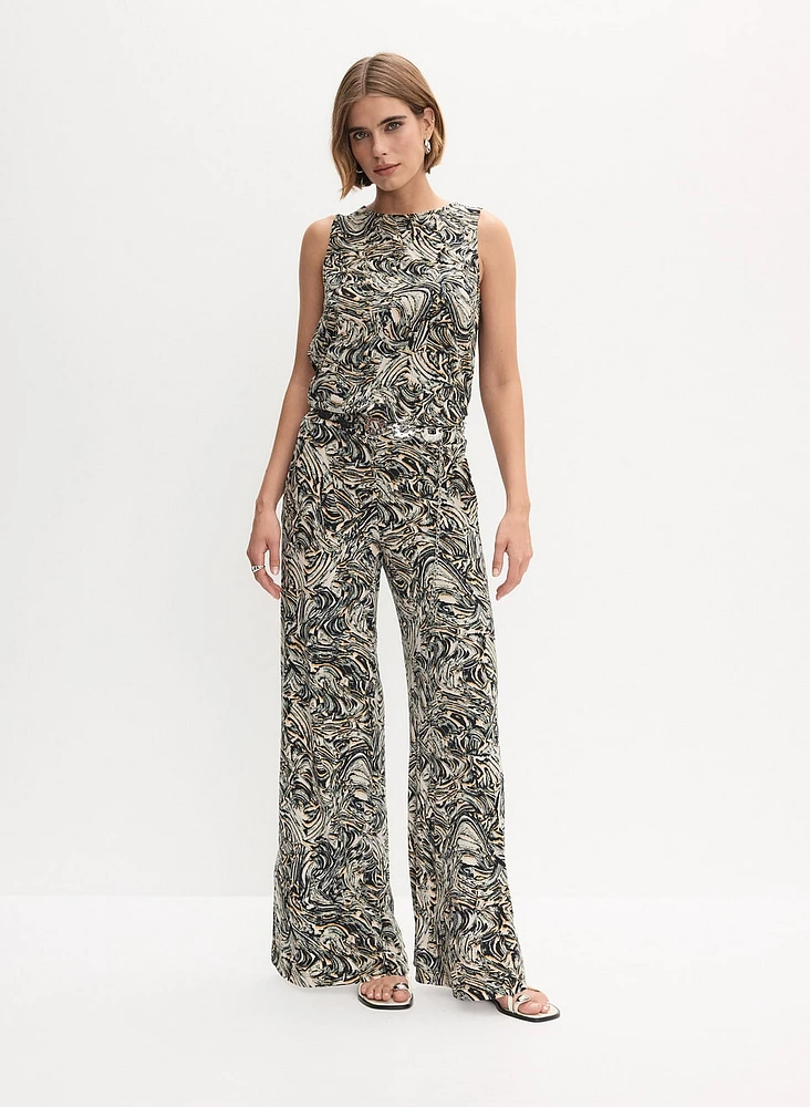 Abstract Print Top & Wide-Leg Pants