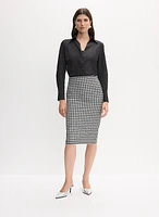 Button-Up Blouse & Houndstooth Print Pencil Skirt