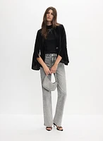 Velvet Flutter Sleeve Jacket & Stone Drop Embellished Jeans