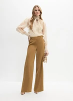 Chain Trim Satin Wide-Leg Pants