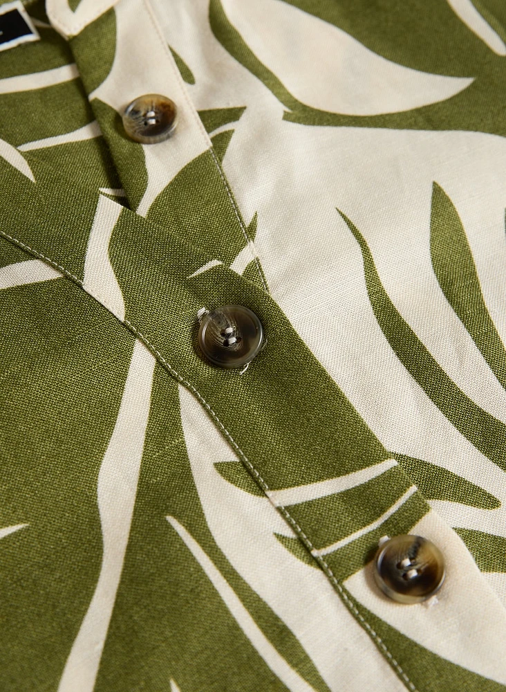 Robe motif feuilles en mélange de lin