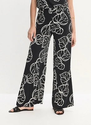 Graphic Leaf Print Pull-On Pants