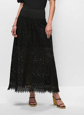 Tiered Eyelet Maxi Skirt