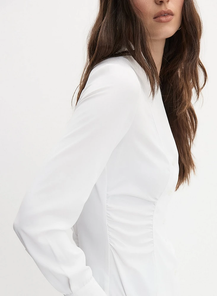 Shirred Panel Button-Down Blouse