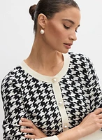 Contrast Trim Houndstooth Cardigan