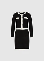 Contrast Trim Cardigan & Dress Set