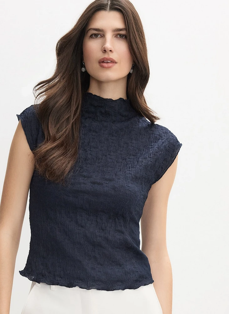 Crinkle Mock Neck Top