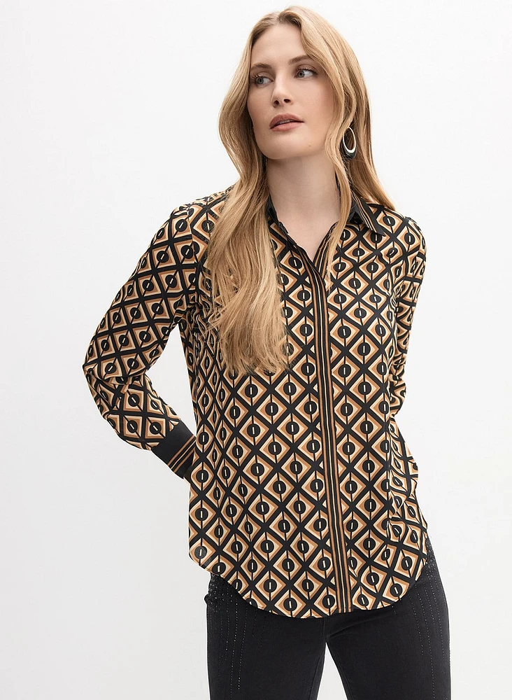 Geometric Button-Down Blouse