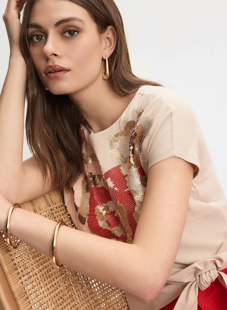Sequined Floral T-Shirt