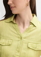 Linen-Blend Crosshatch Detail Blouse