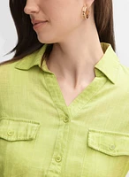 Linen-Blend Crosshatch Detail Blouse