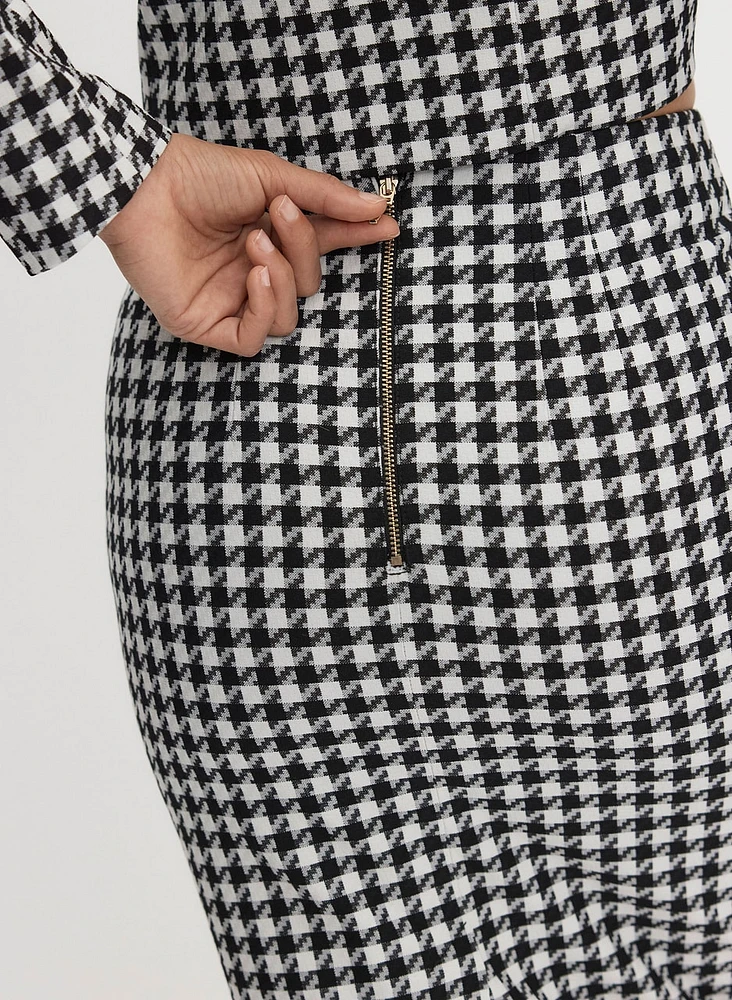 Houndstooth Print Pencil Skirt