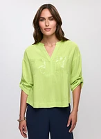 Sequin Pockets Linen Blouse