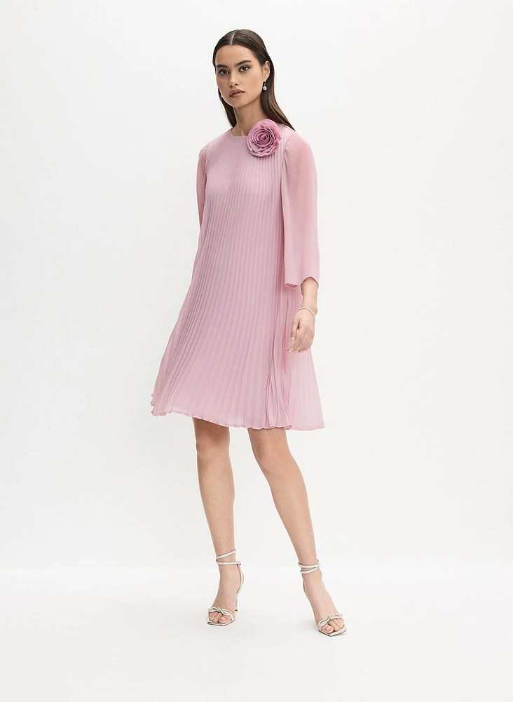 Plissé Rosette Dress