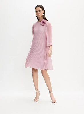 Plissé Rosette Dress