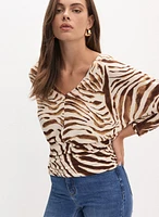 Zebra Print V-Neck Top