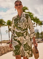 Robe motif feuilles en mélange de lin