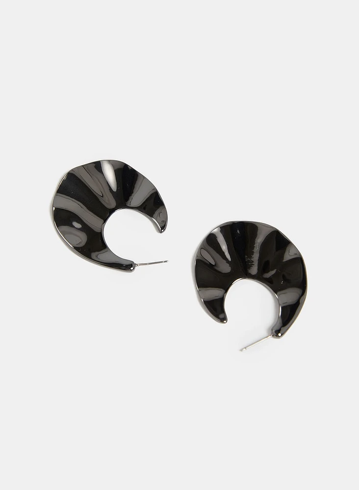 Wide Ruffle Open Hoop Earrings