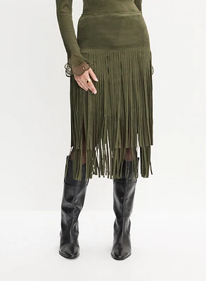 Faux Suede Fringed Skirt