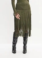 Faux Suede Fringed Skirt