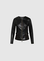 Zip-Front Vegan Leather Jacket