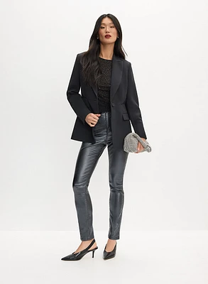 Lace Panel Jacket & Coated Metallic Slim-Leg Jeans