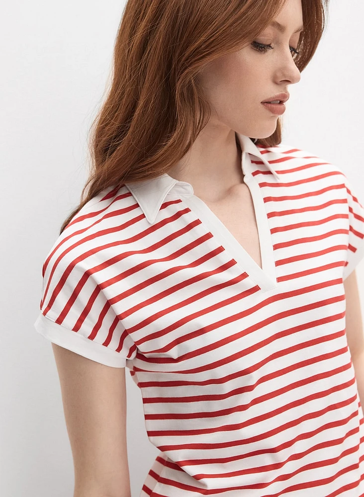 Striped Polo-Neck T-Shirt