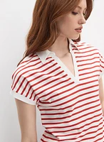 Striped Polo-Neck T-Shirt