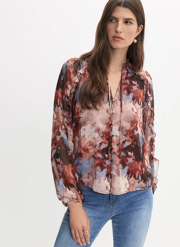 Floral Frilled Neck Blouse