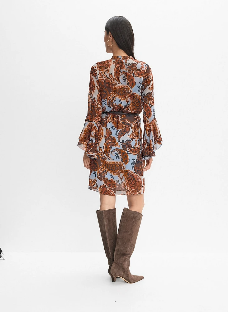 Belted Paisley Dress