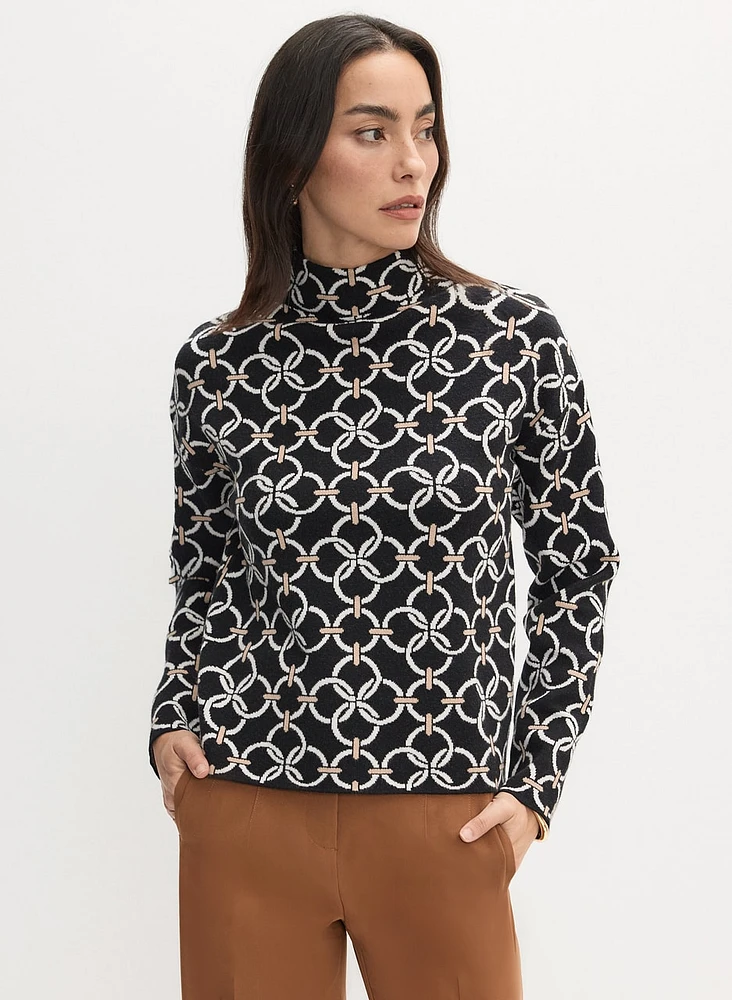 Geometric Funnel Neck Sweater