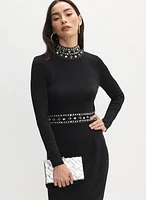 Joseph Ribkoff - Mock Neck Rhinestone Detail Dress