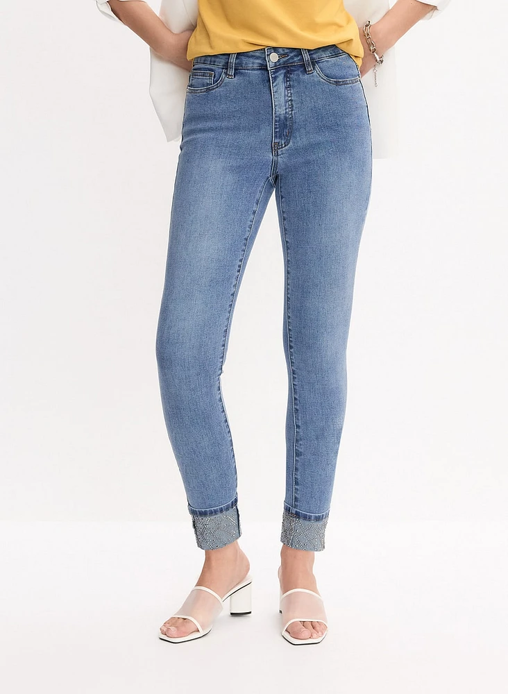 Embellished Cuff Slim-Leg Jeans