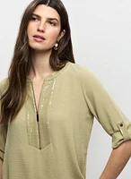 Crinkle Effect V-Neck Tunic