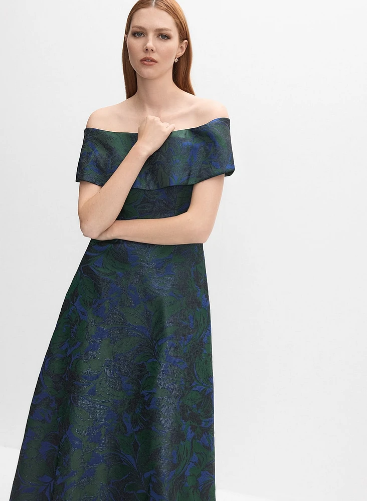 Floral Jacquard Off-Shoulder Dress