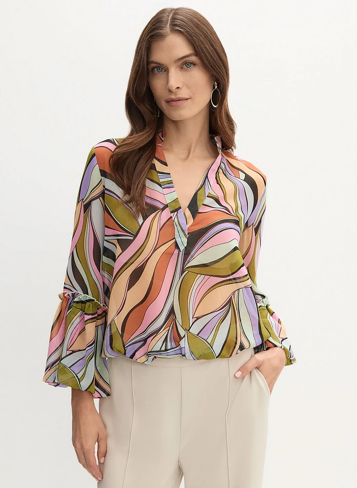 Leaf Print Chiffon Blouse