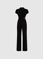 Brooch Embellished Wrap-Over Jumpsuit