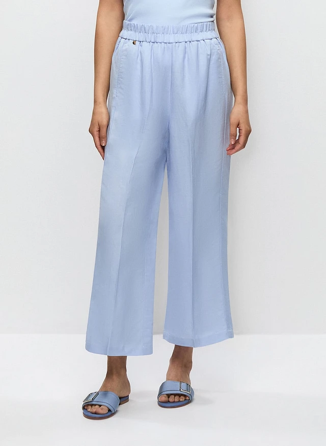 Pull-On Linen-Blend Culotte Pants