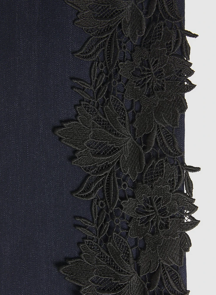 Lace Applique Denim Pants