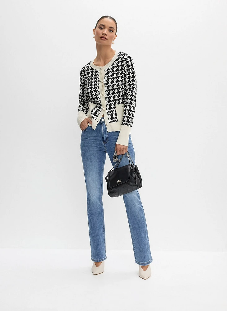 Contrast Houndstooth Print Cardigan