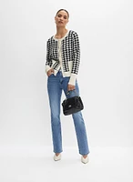 Contrast Trim Houndstooth Cardigan