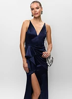 V-Neck Satin Flounce Dress