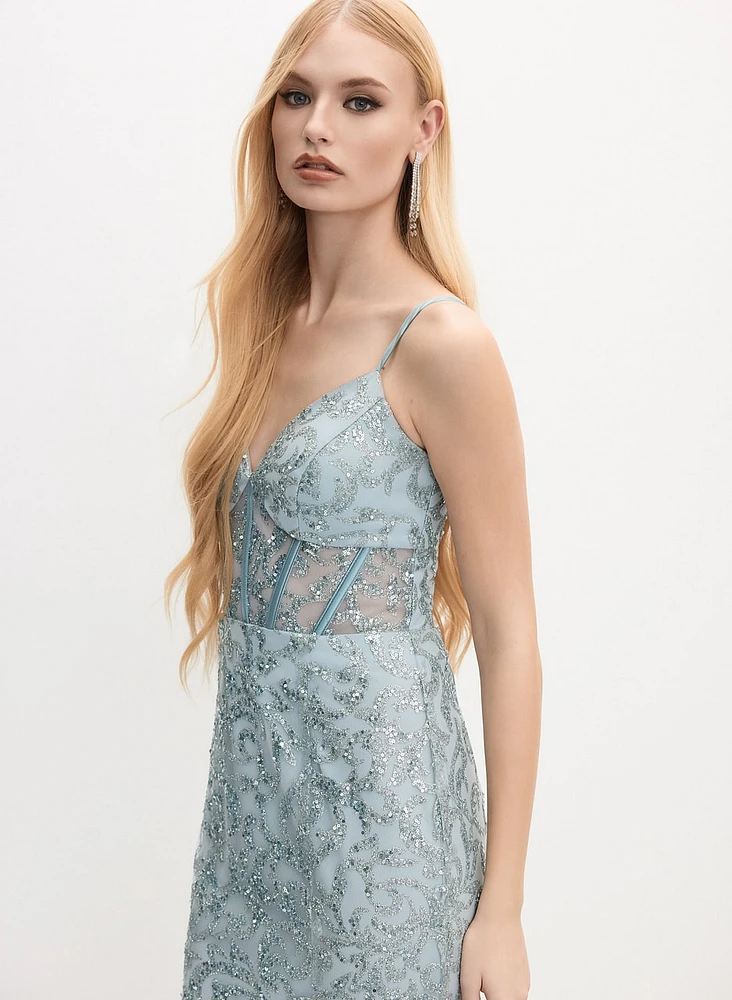 Sequin Embellished Lace Dress