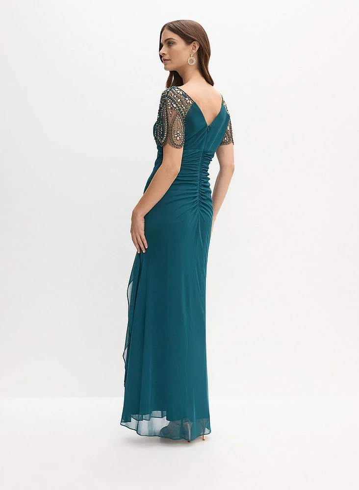 BA Nites - Beaded Sleeve Evening Dress