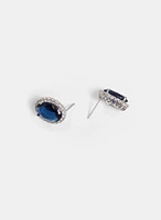 Crystal Border Oval Stud Earrings