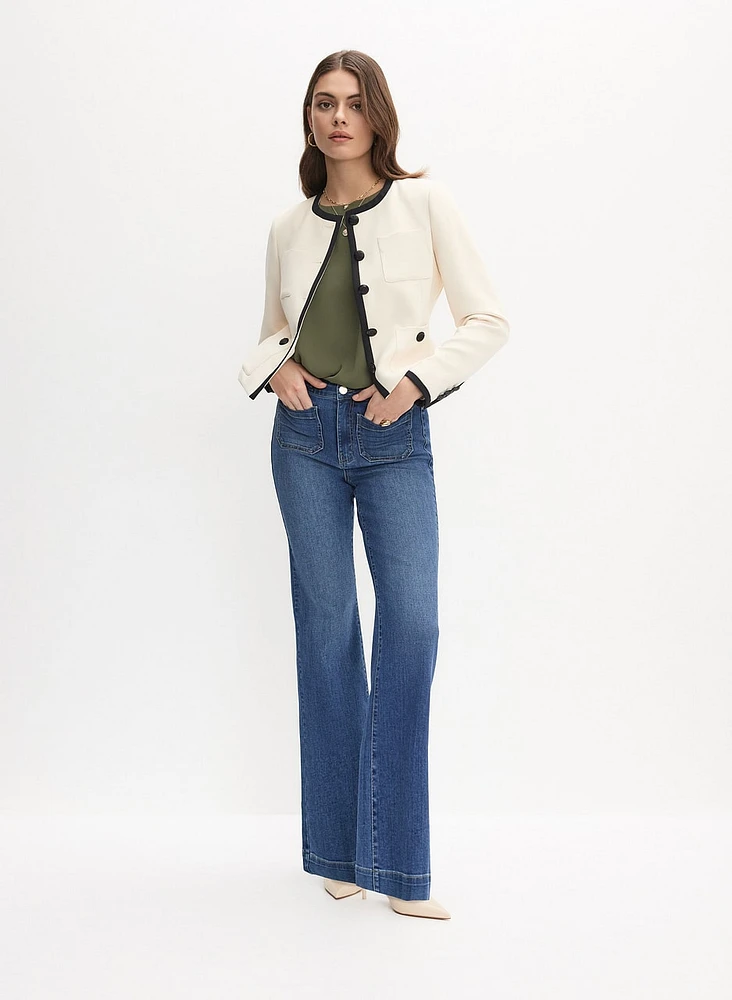 Contrast Trim Jacket & Flared Jeans