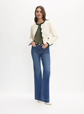 Contrast Trim Jacket & Flared Jeans