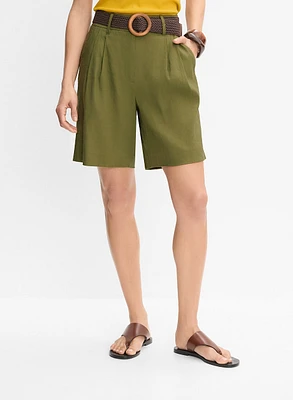 Belted Linen-Blend Shorts