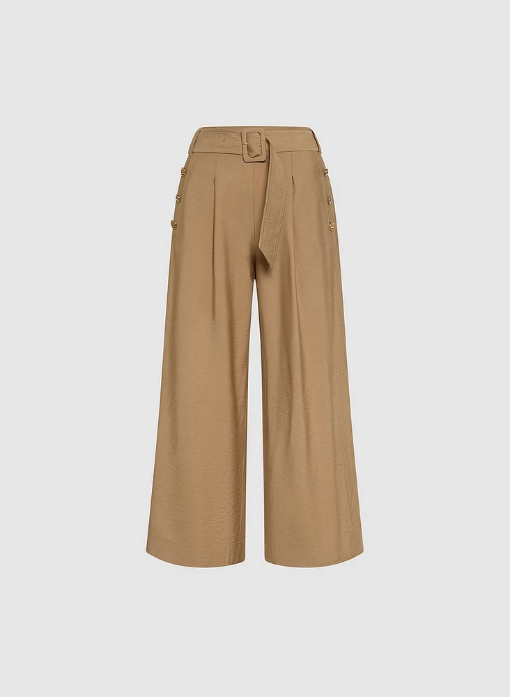 Linen-Blend Culotte Pants